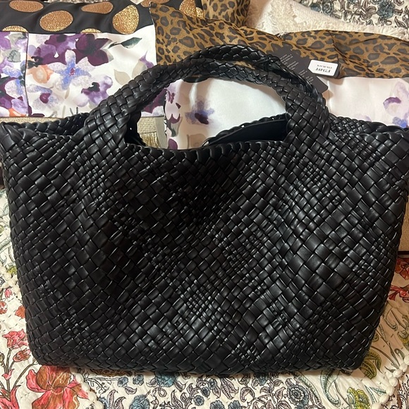 FALOR FIRENZE Hand Woven Italian Leather Tote Bag Black F7349T - Picture 1 of 11